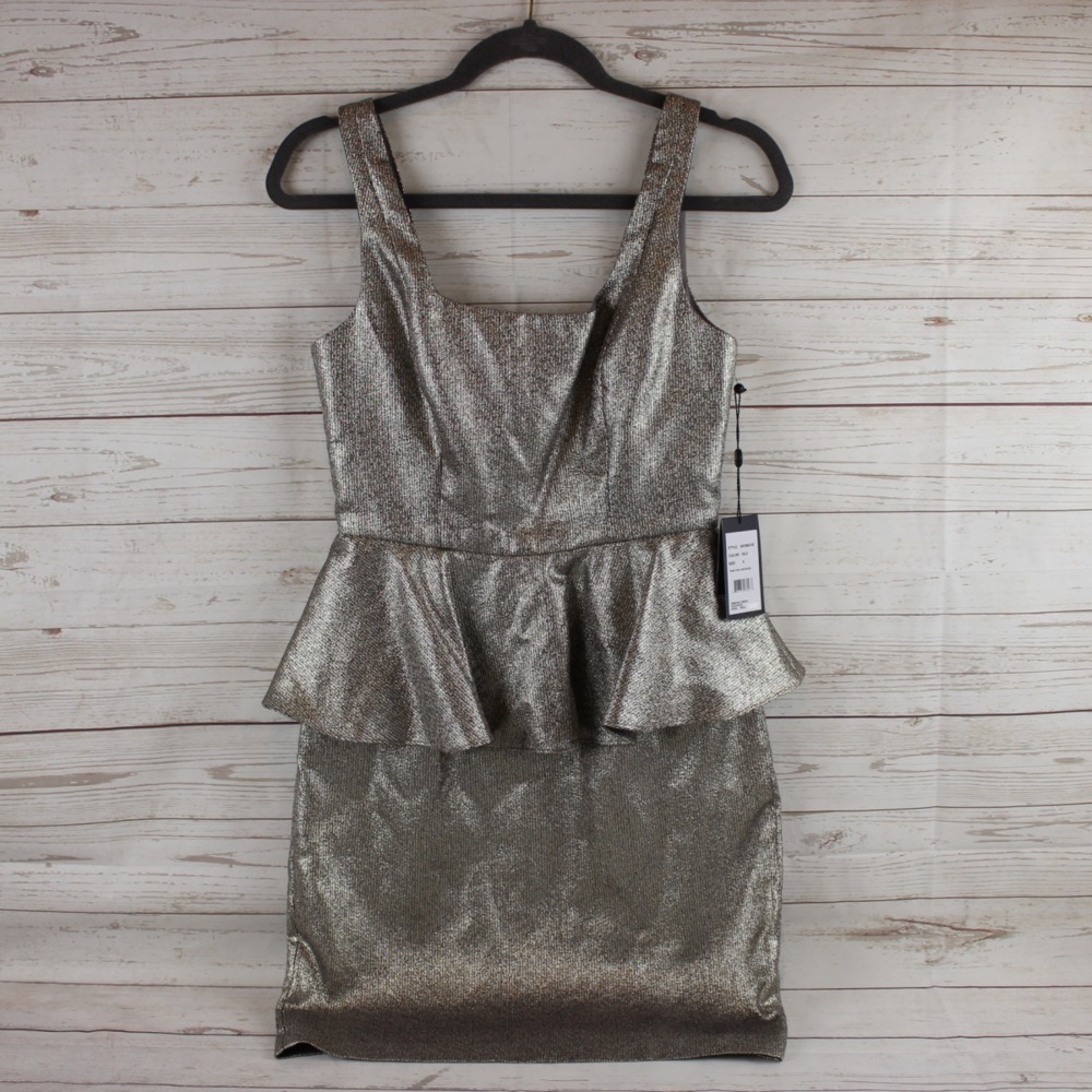 New Adianna Papell Size 4 Dress Gold Tank Peplum